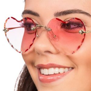 Chaks - Lunettes hippie en forme de cœur, lunettes de fête roses, monture métallique, lunettes de soleil rétro pour hommes et femmes, festival, carnaval, mardi gras