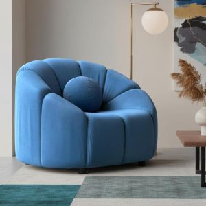 Fauteuil design arrondi Sidonie Velours Bleu