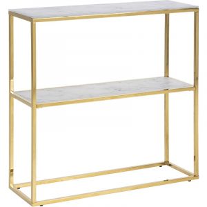 Emob Console Anika en marbre artificiel blanc avec des pieds dorés. Équipé d'une étagère.