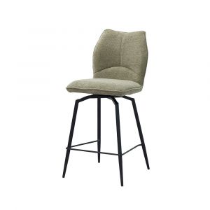 Chaise de comptoir pivotante CROFT – Tissu beige sable – Pieds en métal noir – Hauteur 103 cm – Style design/industriel