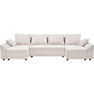 Canapé d'angle panoramique convertible en tissu texturé "Vaugirard II" - 5 places - Beige