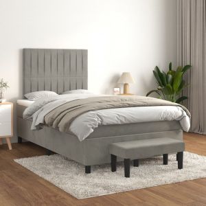 VidaXL Lit à sommier tapissier et matelas Gris clair 120x200cm Velours - Light grey
