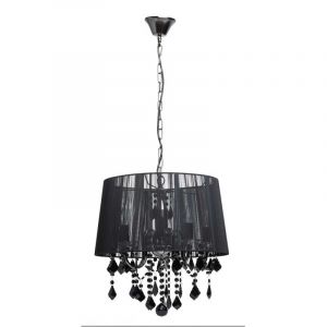 Image de MW-Light 379017905 Lustre Suspension Chic Moderne Armature en Métal Noir Abat-jour aux Fils de Soie Noire décoré de Cristaux pour Salon Chambre à Coucher 5x60W E14