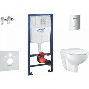 Grohe Solido - Set d'installation murale, toilettes et siège Bau Ceramic Slim, softclose, bouton Even, chrome SANI15BB1101