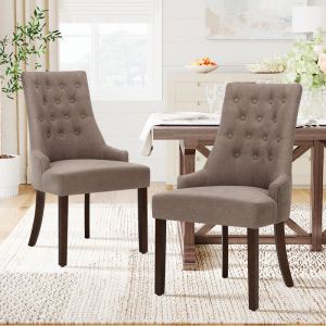 Chaise-Lot de 2 chaises de salle à manger– Chaises latérales en tissu avec boutons capitonnés, chaises de salon pour la maison ou la cuisine-marron