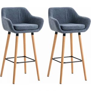D&eacute;coshop26 Lot de 2 tabourets de bar design et confortable en tissu bleu avec accoudoirs et repose-pieds 10_0000276