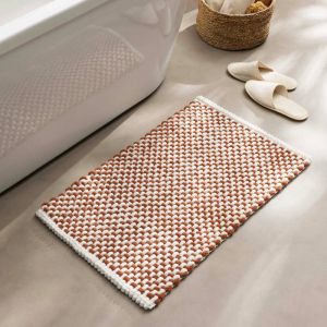 Tapis de bain 50 x 80 cm &ndash; Coton / polyester fils chenille &ndash; Doux et absorbant &ndash; Rafael &ndash; Terracotta