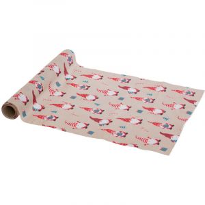 Chemin de table Tissu Beige avec Gnomes Rouge 28 x 300 cm