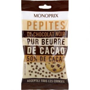 Monoprix P&eacute;pites de chocolat noir pure beurre de cacao, 50% cacao