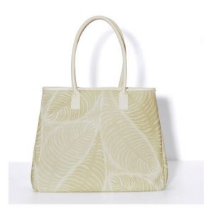 Le Jacquard Français Cabas porté épaule Palme 100% coton Enduction 80% acrylique / 20% polyuréthane . Garniture : Cuir de Bovin Vert