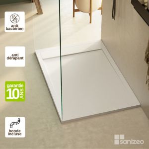 Receveur de douche extraplat MAGNUS - Texture Ardoise en Mineral Composite Blanc - L160l80h3cm - LAVABERG by Sanizeo