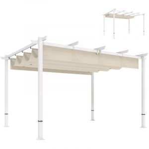 Outsunny Pergola - tonnelle de Jardin - toit r&eacute;tractable avec toile coulissante magn&eacute;tique - aluminium - 390x297x227cm - beige
