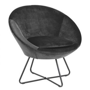 Image de Emob Fauteuil Cezar avec rev&ecirc;tement en velours gris fonc&eacute; et pied noir mat.