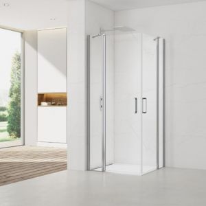 Swiss Aqua Technologies Fusion Portes de douche acces en angle pivotantes 90x90cm anticalcaire avec profil&eacute;s chrome brillant (SATFUDP9090-SET)