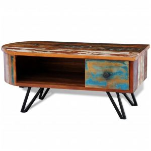 Image de VidaXL Table basse avec pieds en fer Bois massif de récupération