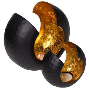 Gadgy Jeu de 2 Bougie Decorative | Photophre Doré | Bougie Chandelier Noir | Porte Bougie | Decoration Orientale pour Table | Lanterne Marocaine | Photophore pour Bougie | Bougoire Decoratif