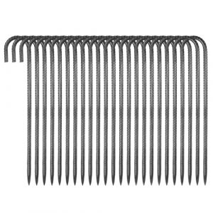 VEVOR Piquets d'Armature 40,6 cm Piquets d'ancrage au Sol Crochet J Robuste en Acier Galvanis&eacute;, Lot de 24, Ancres de Sol Diam&egrave;tre 10 mm, avec Pointe Biseaut&eacute;e, pour Jardin, Cl&ocirc;tures, Tentes Camping