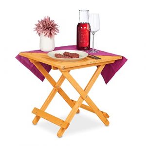 Relaxdays Table pliante en bois, pour salon, balcon et terrasse, robuste, console, HLP : 50 x 50 x 50 cm, nature