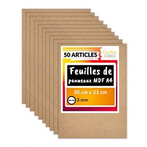 Feuille Planche Panneau Bois Brut - Creative Deco - 50 x A4 MDF 300 x 210 x 3 mm