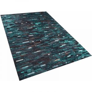 Beliani Tapis en cuir marron et bleu 140 x 200 cm KISIR