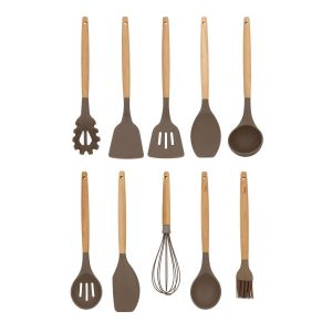 Menastyl USTENSILES DE CUISINE EN SILICONE AVEC MANCHE EN BOIS