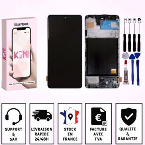 Ecran Pour Samsung galaxy A51 A515F SM-A515F/DS Châssis Noir LCD Vitre Tactile - LCD / Noir / Avec Kit Outils