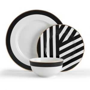 Mikasa Luxe Deco Tableware de Porcelain de 12 Pieces, Service pour 4 avec Geometric Print, 4x Dinner Plates, 4x Dessert Plates & 4x Bowls