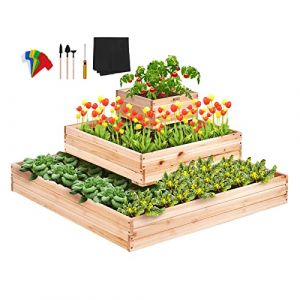 VEVOR Jardinière, Lit de Jardin Surélevé en Bois de Sapin 113x113x51 cm Bac de Plantation pour Cultiver des Fleurs, Végétaux, Herbes, Plantes Grasses dans Jardin, Terrasse, Patio, Balcon, Couleur Bois