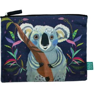 Image de Enesco Grande Pochette plate en coton décorée Allen - Le Koala - Bleu Marine - Hauteur 24.5 cm - Largeur 33 cm