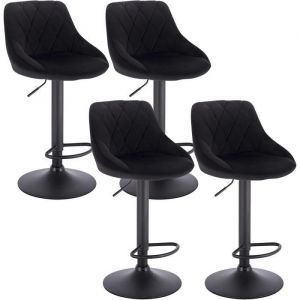 Woltu - 4 x Tabourets de bar. si&egrave;ge bien rembourr&eacute; en velours . Hauteur r&eacute;glable pieds en m&eacute;tal. Noir - Noir