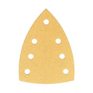 Mirka Gold Triangle de ponçage Papier abrasif universel 100x152x152mm 7 trous / grain P60, 50 pces / Pour poncer le plâtre, le mastic, les panneaux de particules, le bois, la peinture