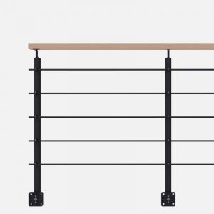 OPALU - Kit garde-corps noir avec main courante h&ecirc;tre 2m en applique