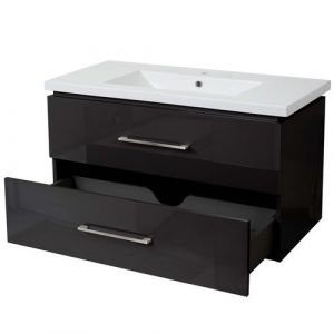 Lavabo Premium + meuble sous-lavabo MENDLER HWC-D16, lavabo, brillant 90cm noir