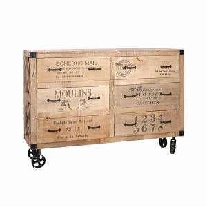 Image de Jolipa Commode à roues 6 tiroirs 150x40x104cm coloris naturel