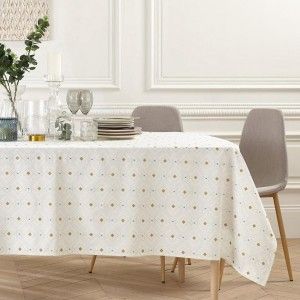 Image de Nappe rectangulaire coton (L240 cm) Or Geo Blanc