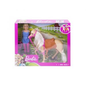 Mattel Coffret poupee cavaliere blonde et cheval de reve - avec accessoires equitation - set jouet fille et carte animaux
