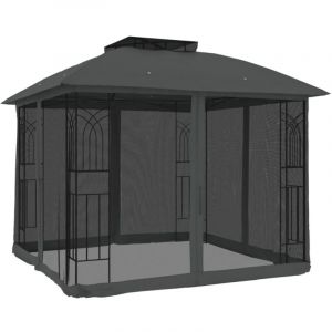 VidaXL Tonnelle double toit parois filet anthracite 2,94x2,94 m acier, tonnelle de jardin, tonnelle de patio, pavillon, 368455