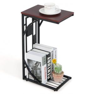 Table d'appoint en forme de C avec casier de rangement inférieur Table de nuit Texture marbrée et structure en acier Table d'appoint coulissante pour canapé-lit