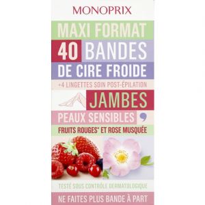 Monoprix Bandes de cire froide jambes peaux sensibles - les 40 bandes + 4 lingettes soin