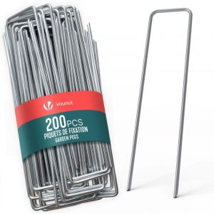 Image de VOUNOT Lot de 200 piquets de fixation en m&eacute;tal galvanis&eacute; - Agrafes de jardin en forme de U - 150x30mm &Oslash;3mm