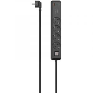 Hama Multiprise, 4 prises, usb-c/a 65W, pd, interrupteur, 1,4 m, nre/grise
