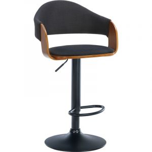 CLP Tabouret de bar Nilse avec Coque en bois assise en tissu Noyer/noir Noir