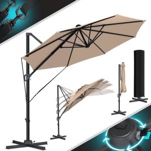 Kesser - Parasol Parapluie sun Rond xl Ø330 cm Couverture + sécurité vent incluse Réglable en 7 positions Inclinable Grand pivotant 360° Taupe / Sans
