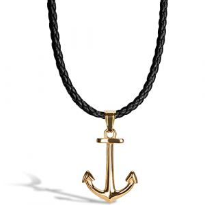 SERASAR Collier en Cuir pour Homme Avec Pendentif Anchor en Or Cadeau Parfait Avec Bo&icirc;te &agrave; Bijoux Mod&egrave;le N015-50