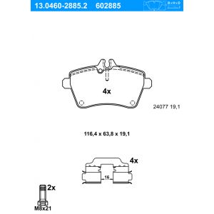 ATE Jeu de 4 plaquettes de frein 13.0460-2885.2