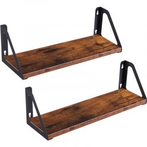 Acaza - Set de 2 étagères murales, étagères flottantes, 40 x 12 x 11, bois brun vintage et métal noir.