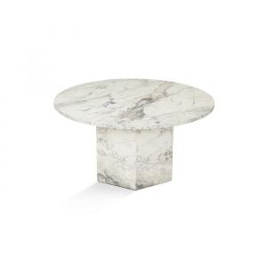 Menzzo Table basse ronde style contemporain Zinnia D80cm Effet marbre Blanc