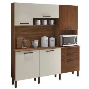 Beaux Meubles Pas Chers - Buffet de Cuisine 6 Portes 2 Tiroirs Noyer et Blanc Ecru l 180.2 h 198 p 38.8 cm