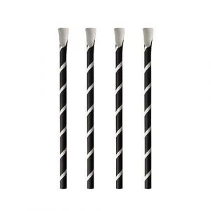 Pap Star Pailles en papier avec cuillère - Lot de 100 - Diamètre 8 mm - Rayures noir/blanc