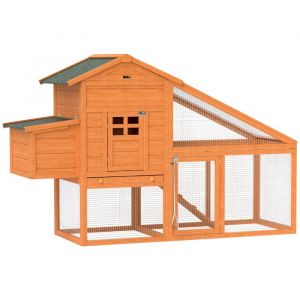 Pawhut Cage à poules sur pied - toit imperméable - tiroir à déjection coulissant - portes verrouillables - bois massif - orange